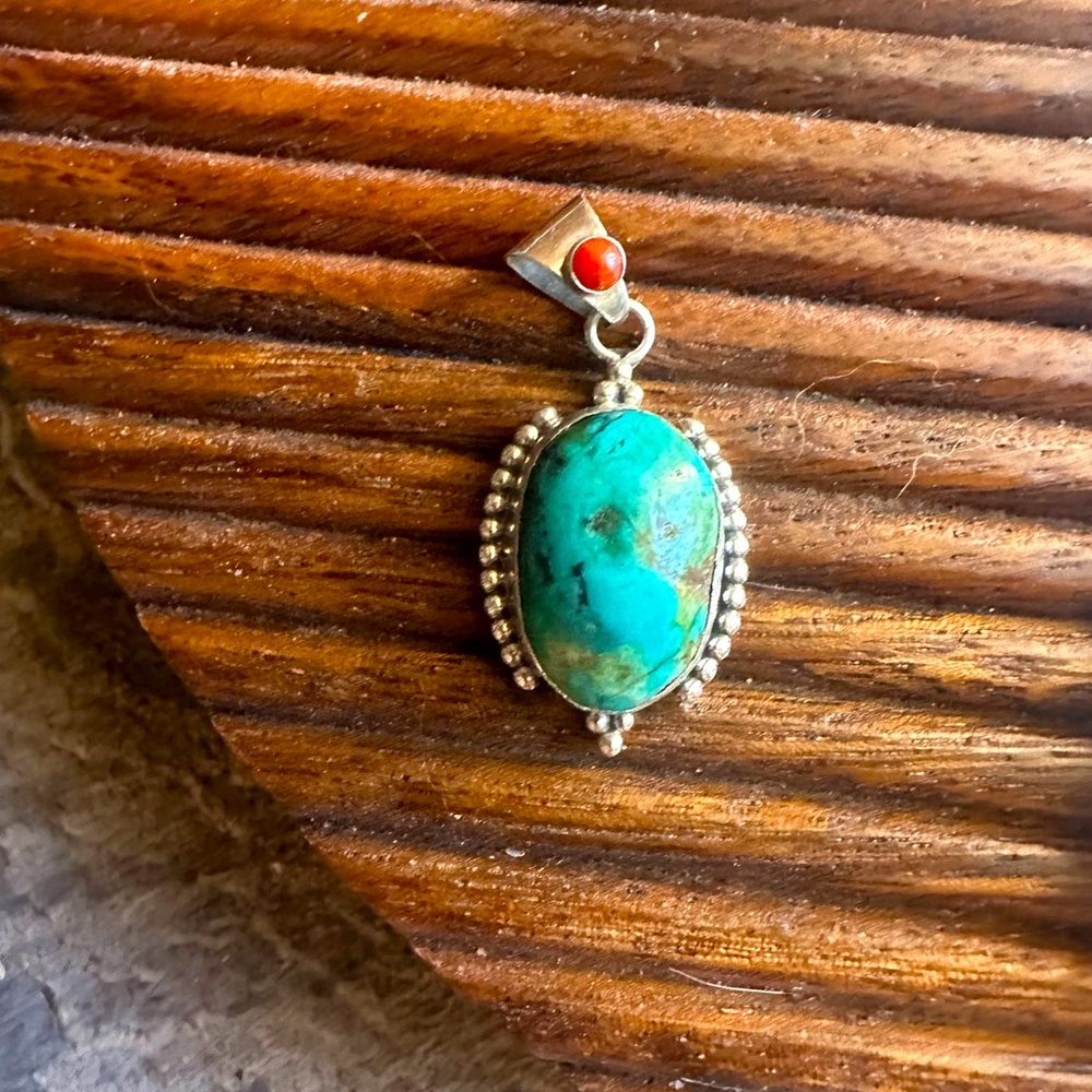 Vintage Kathleen Chavez Turquoise and sterling silver pendant.
